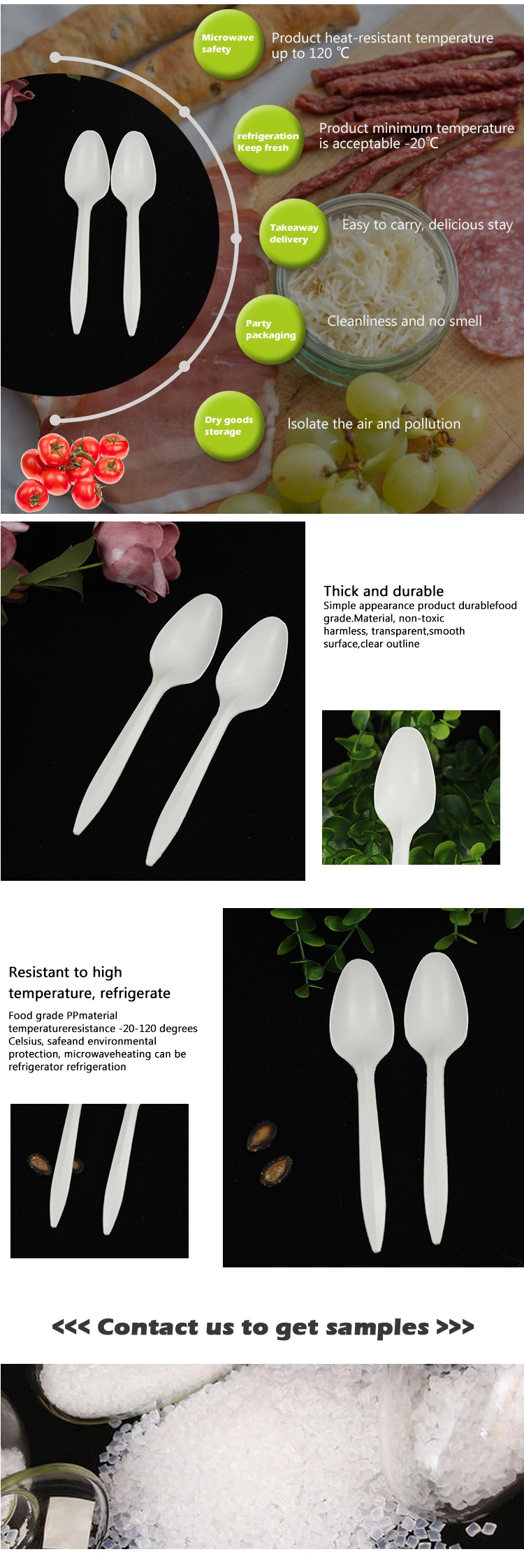 Disposable Plastic Cutlery 145mm Length PS Plastic Spoon White Custom for Takeaway